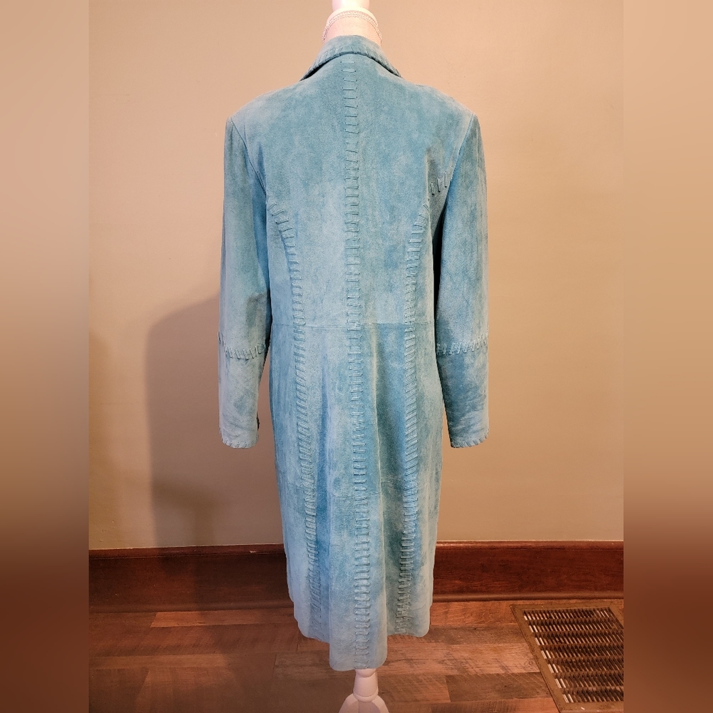 Women's Blue Suede Coat - Picture 7 of 12